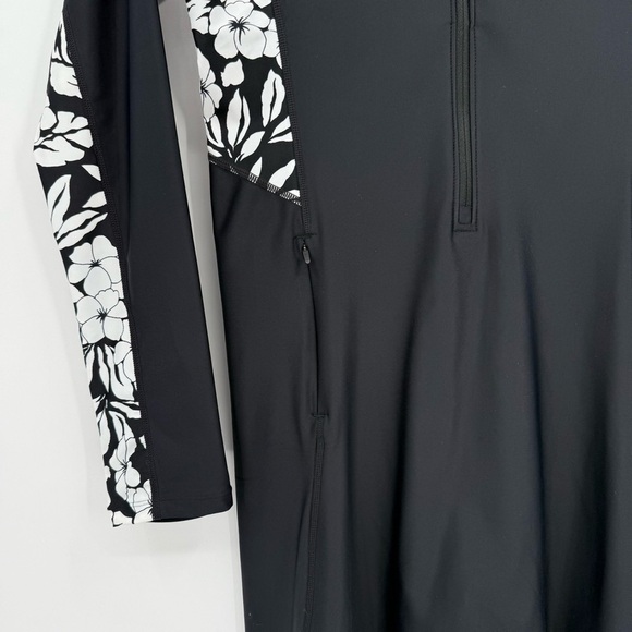 Coolibar Alana Knee Length Swimsuit Long UPF 50+ Black Floral Colorblock Size L - Picture 9 of 11